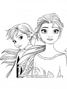 Coloring pages cute princesses Elsa and Anna