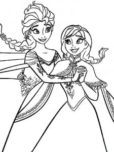Coloring pages happy Anna and Elsa