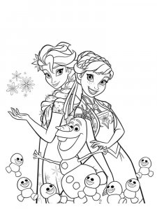 Coloring Elsa, Anna and Olaf with little snowmen