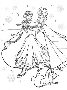 Coloring pages Elsa, Anna and Olaf are skating