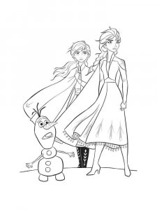 Coloring Brave Elsa with Anna and frightened Olaf