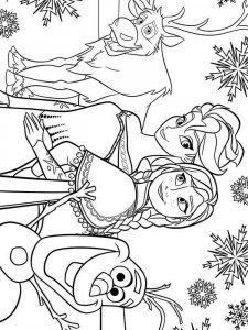 Coloring pages Olaf, Elsa, Anna and Sven the reindeer