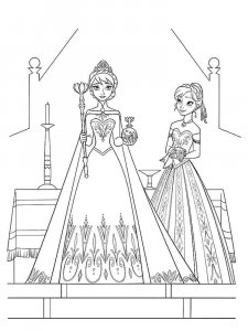 Coloring pages Elsa with royal regalia and Anna