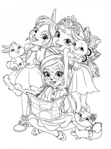 Coloring page three Enchatimals girls with their pets