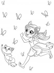 Coloring page Felicity and Flip are chasing butterflies