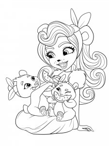 Coloring page Enchatimals girl feeding her pets
