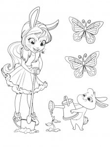 Coloring page Brie with Twist planted a flower and butterflies