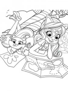 Coloring page Enchatimals girl with pet study the map