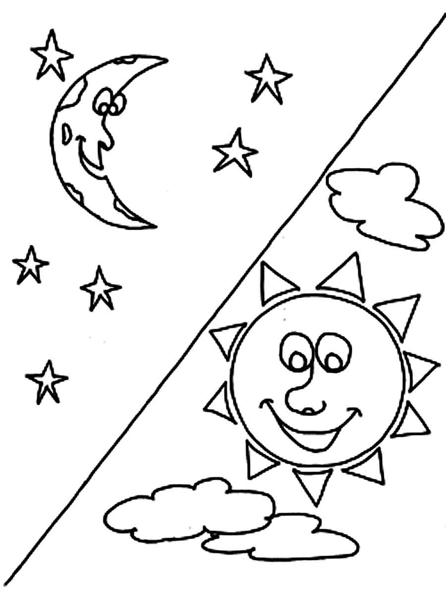 Луна рабочий лист 1 класс. Раскраска день и ночь. Ночь раскраска для детей. Раскраска день ночь для малышей. Луна раскраска для детей.