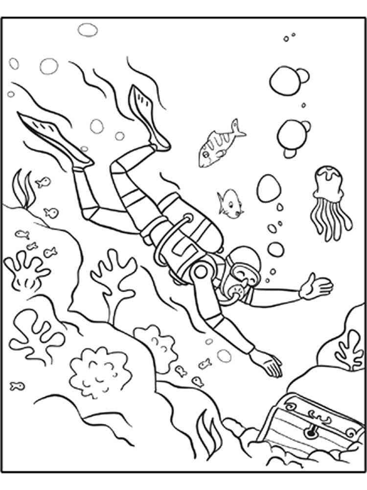 551 Cartoon Scuba Diver Coloring Page with Animal character